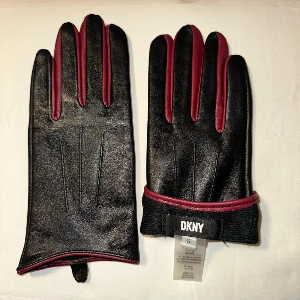 NWOT DKNY 100% genuine leather gloves size S lined with polyester - Picture 6 of 7